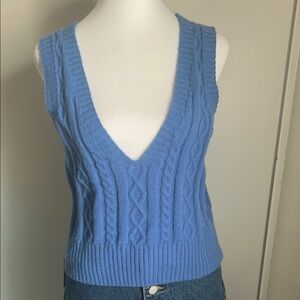 New Blue V-Neck Cable Knit Layering Sweater Vest